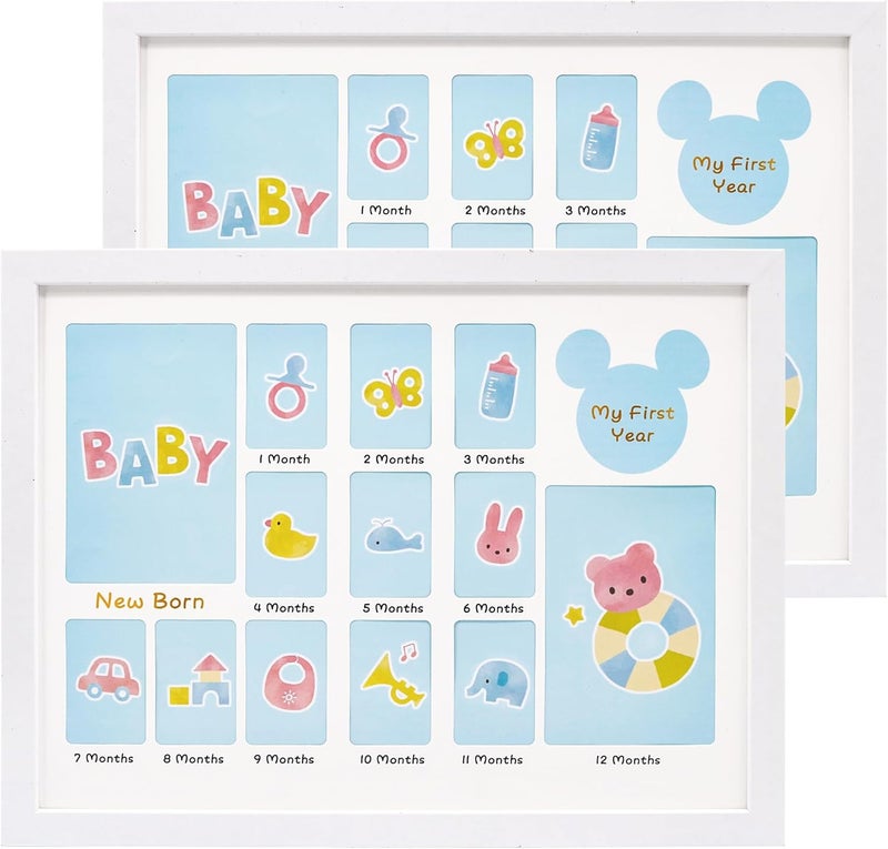 Hodeframe My First Year Photo Board Set of 2,Baby's First Year Picture Frame for Photo Memories with Double Mat,Collage Frame for Nursery Decor, Newborn Mom Gift or Baby Shower- White,13x17in - Image 1